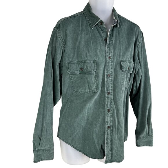 L.L. Bean Mens M Green Denim Canvas Shacket Hurricane Plaid Lining Canada Made - Picture 2 of 16